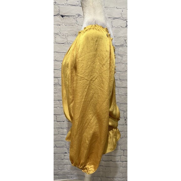 Michael Michael Kors Yellow Blouse Long Sleeve Top Off Shoulder Plus-size 1X - Picture 2 of 5